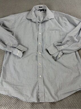 Tommy Hilfiger Men's Narrow-Striped Dress Shirt - Blue and White